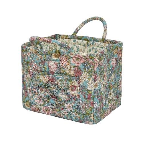 Quilted Laundry Basket with Handles - Multi-Purpose Fabric Storage Basket，Boho Fabric Storage Baskets with Handles for Car, Home & Nursery - Collapsible Square Organizer (Green) - color: Green