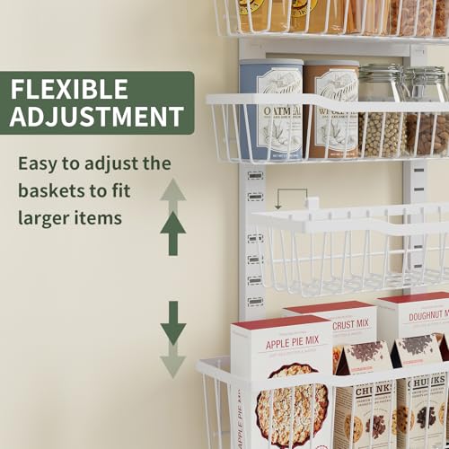 Eastherry Over The Door Organizer，8-Tier Over The Door Pantry Organizer with Adjustable Baskets，Metal Hanging Pantry Organizers and Storage for Kitchen, Back of Door Seasoning Rack (White) - color: White