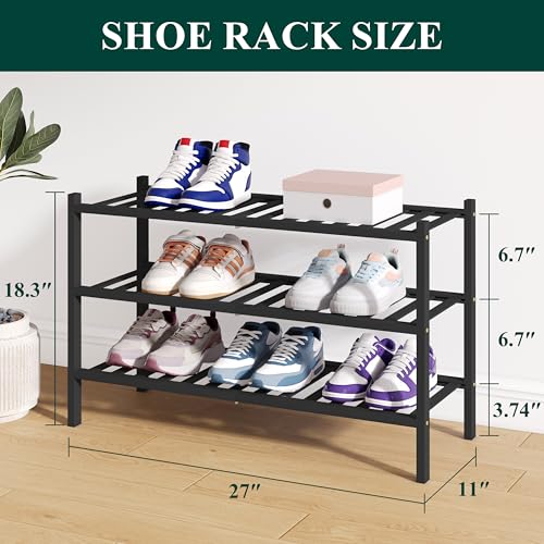 Smiry Bamboo Shoe Rack for Closet, 3 Tier Wooden Stackable Shoe Organizer, Free Standing Shoes Storage Shelf for Entryway, Front Door Entrance, Black - color: Black, size: 3 Tier - Medium