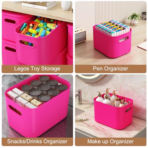 ORGIDOL 8 Pack Pink Storage Bins with Lids Stackable Storage Container for Organizing, Storage Boxes with Handle for Shelves, Cute Storage Bin for Craft, Snacks, 9.85x6.9x5.7 inch - color: Bright Pink, size: 8 Pack