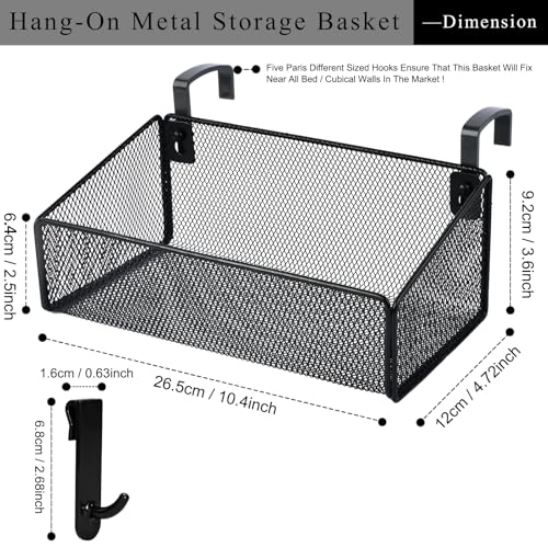 JDYOOMI Bedside Caddy Shelf Hanging Storage Basket for Bunk Bed, Office Cubical Walls, Baby Rails, College Dorm Organizer - 5 Pairs Sized Hooks for Phone, Glass, Magazine, Decor (Black) - color: Black