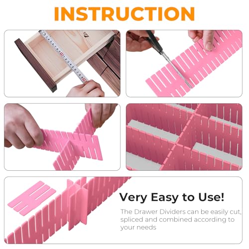 ALBAD Plastic Drawer Dividers Adjustable Drawer Organizer Dividers Separator for Tidying Clutter/Cutlery/Underwear/Socks/Clothes/Dresses/Boxes/Bins in Kitchen Bathroom Bedroom Office (8) - color: Pink, size: 8