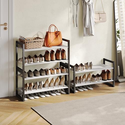 6-Tier Shoe Rack Organizer, Zero-Wobble Metal Frame with Screw-Fastened Joints, 11.8" Deep Heel-Friendly Non-Woven Shelves, Stackable Shoe Storage for Closet & Entryway - size: 6-Tier