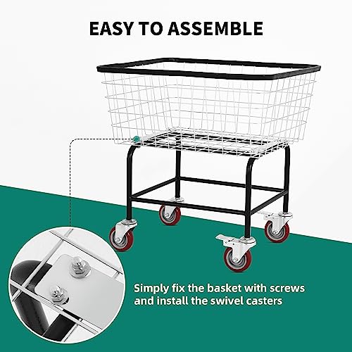 Large Rolling Laundry Cart with Wheels Holds 2 Washer Loads, Wire Laundry Basket, Heavy-Duty Steel Storage Basket with Galvanized Finish, for Commercial or Home Laundry - size: 2 Washer Loads