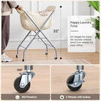 ELYKEN Laundry Cart with Wheels, 33”H Easy Rolling Laundry Hamper with Removable Liner Bag, Sturdy Metal Frame Clothes Basket with 4 Casters and 2 Brakes - color: Creamy, size: 25.6"L x 22"W x 33"H