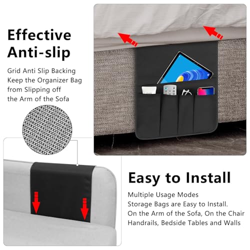 Non-slip Couch Organizer Armchair Caddy, Oxford TV Remote Control Holder Bedside Caddy with 5 Pockets for Key Glasses Phone Magazine Holders. - size: 35"x12.4"