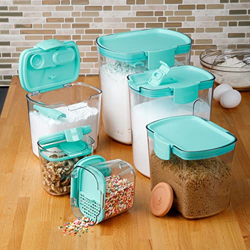 Progressive ProKeeper Baker's Airtight Kitchen Storage Canister Container Set for Flour, Sugar & More, Keeps Ingredients Fresh, with Accessories (Turquoise, 6- Piece) - color: Turquoise, size: 6- Piece
