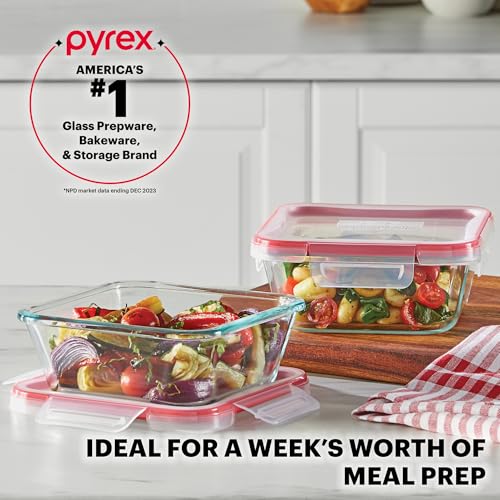 Pyrex Freshlock (5-Pack, 4 Cup) Glass Food Storage Containers Set, Airtight & Leakproof Plastic Locking Lids BPA-Free, Meal Prep Containers Set, Freezer Dishwasher Microwave Safe - size: 5 Pack (4-Cup)