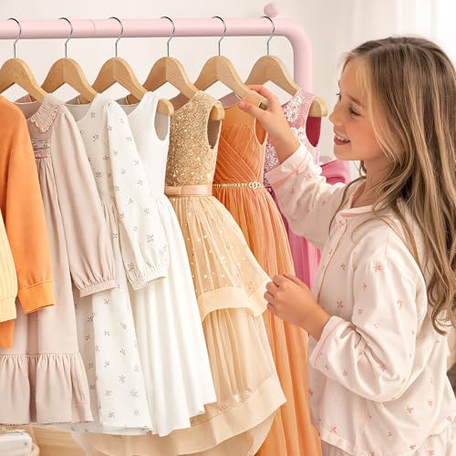 mirolam Kids Clothing Rack - Dress Up Storage - Dress Up Rack for Little Girls - Small Kids Costume Wardrobe with 2 Fabric Shelves - Princess Room Bedroom Decor - color: Pink