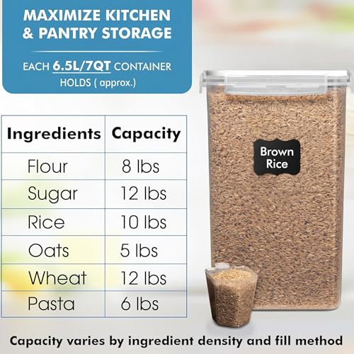 WHITE FEATHER SUPPLIES 2 PC [6.5L / 220 Oz] Large Food Storage Containers with Lids Airtight - BPA Free Clear Plastic Kitchen and Pantry Storage Containers, Bulk Storage for Cereal, Flour, Sugar, Rice - color: White - 2 Pack