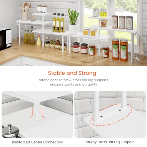 Homode Kitchen Countertop Organizer Corner Shelf, Bathroom Counter Organizers and Storage, 3 Tier Wood Shelf Organizer Space Saver for Make Up, Dresser Table, Desktop, White - color: White, With Hooks