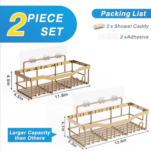 EUDELE Shower Caddy 2 Pack, Adhesive Organizer for Bathroom Storage, Home Decor & Kitchen, No Drilling, Rustproof Stainless Steel Shelf, Bathroom Decor Sets - color: Rose Gold