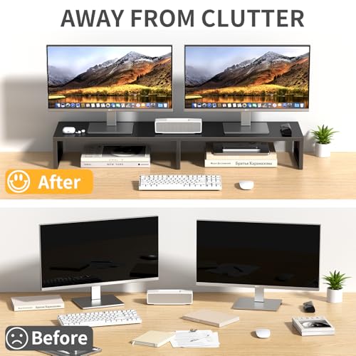 Dual Computer Monitor Stand Riser, Desk Organizers and Accessories, Printer & TV Stand, Desk Shelf, Office Desk Accessories & Desktop Workspace Organizer for Office Supplies, Black - color: Black