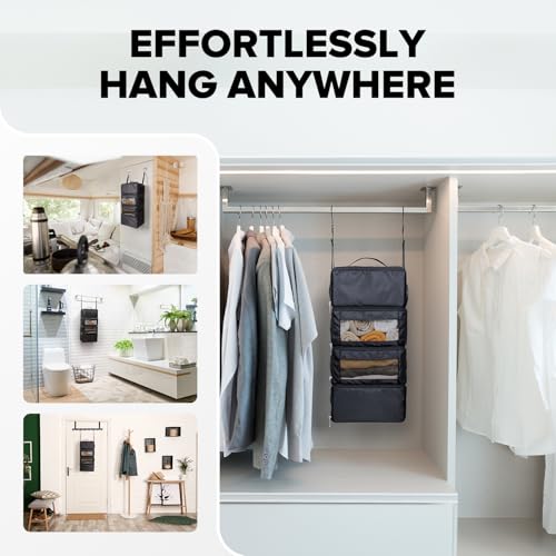 Suitcase Organizer, Travel Luggage Organizer Hanging Shelves Packing Cube Closet/Collapsible Portable Travel Organizer for Carry-on - color: Carbon-S-4 Tier, size: Small