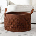 BOLDMONKEY Laundry Basket 20" x20 " x11.8 ", Large Felt Fabric Blanket Basket with Leather Handle, Dirt Clothes Laundry Hamper Round for Babies, Dogs and Living Room-Brown - color: Wood Brown