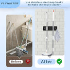 Broom and Mop Holder Wall Mounted, Heavy-Duty Stainless Steel Storage Rack with 2 Racks & 2 Hooks,Broom Organizer for Kitchen,Bathroom,Garage,Garden（BLACK - color: BLACK-2 Racks2 Hooks