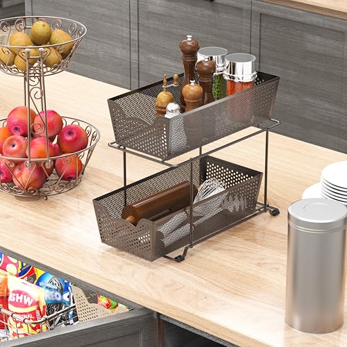 Simple Houseware Cabinet 2 Tier Perforated Basket Drawer, Bronze - 2 Pack - color: Bronze, size: 2-Pack