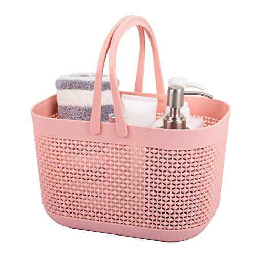 UUJOLY Plastic Organizer Storage Baskets with Handles, Shower Caddy Bins Organizer for Bathroom and kitchen (Pink) - color: Pink, size: 1 Pack