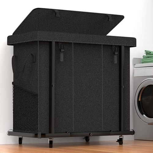 60 Gal(230L) High Grade Large Laundry Basket with Wheels, Rolling Laundry Hamper, Laundry Cart with Metal Frame and Removable Bag Design, Suitable for Laundry Room, Bedroom (Black, 3 Section 230L) - color: Black, size: 3 Section 230L
