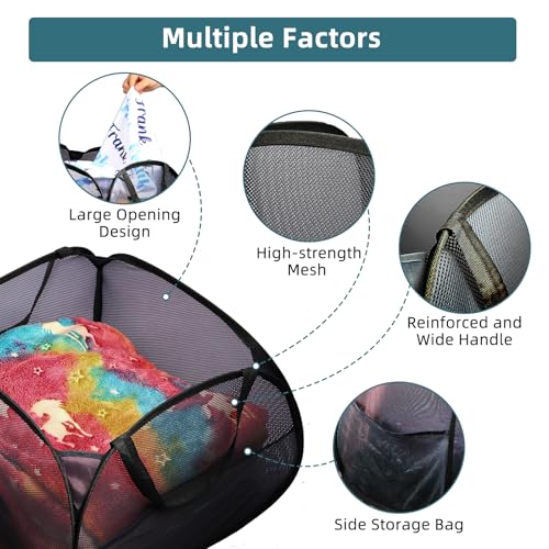 Collapsible Laundry Baskets, 90L Large Foldable Laundry Basket, Durable Mesh Pop Up Hampers for Laundry, Dirty Clothes Laundry Hamper for Bedroom, Bathroom, Dorm, Laundry Room, Travel, Camping Black - color: Black
