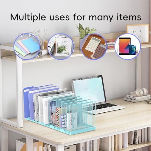 9-Section Desk File Organizer, Vertical File Holder, Mesh Desktop File Folder Metal File Organizer Stand for Office Home Classroom, Blue - color: Blue, size: 1 Pack 9-Section