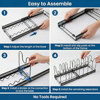 Expandable Pot Rack Organizer for Cabinet, Wave Slot Carbon Steel Pot & Pan Holder with 10 Adjustable Slots, Heavy Duty Cookware Storage for Pans, Lids, Bakeware, Countertop or Under Sink, Black