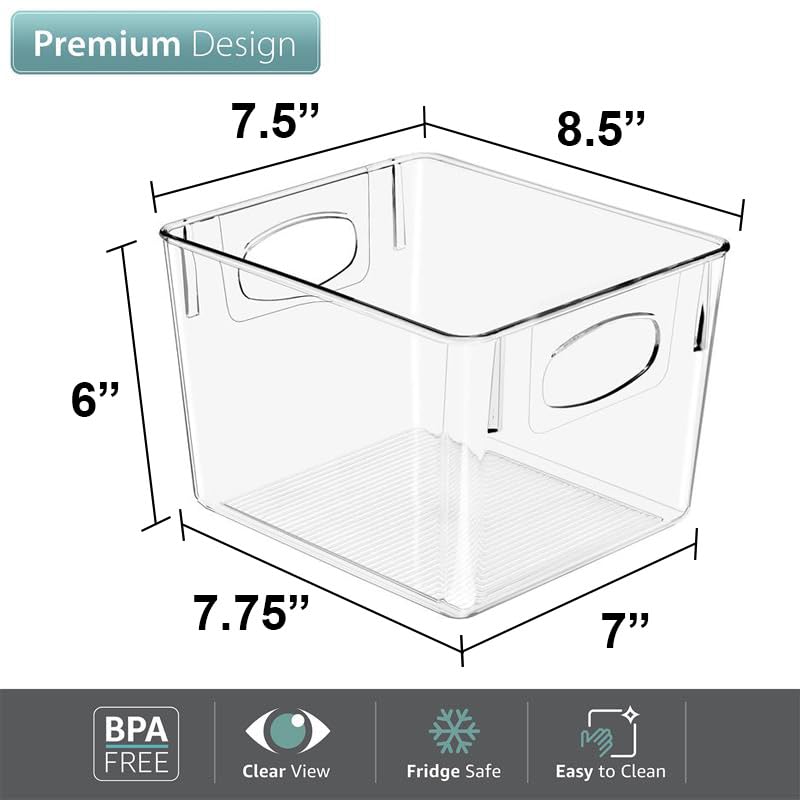 Sorbus 8 Pack Medium Clear Plastic Storage Bins, Clear Organizer Bins with Handle for Kitchen, Pantry, Cabinet, Refrigerator, Craft, Toys, Clothes, Closet, Under Sink, Bathroom Organizers and Storage - size: Medium, style: 8 Pack