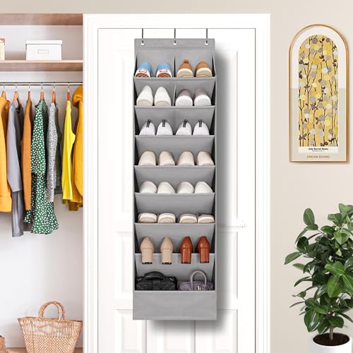 2 Pack Minimalist Grey Over the Door Shoe Organizer with 10 Pockets, Hanging Closet Storage Rack for Shoes, Sneakers, Accessories - color: Grey