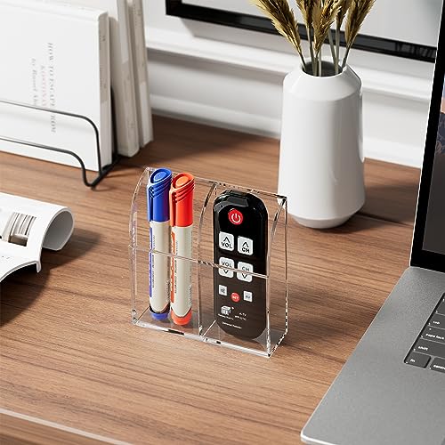 MaxGear Wall Marker Holder & Remote Control Organizer, 2 Compartments Acrylic Organizer for Remotes, Pens, Makeup, Markers, Clear Desk Wall Pen Holder for Whiteboard-5.4'' X 1.6'' X 5.5'', 2 Pack