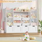 Toy Storage Organizer, Toy Organizer with 4 Movable Drawers and 4 Box Bins, Kids Playroom Storage Organization with Hidden Wheels for Living Room, Kids Room