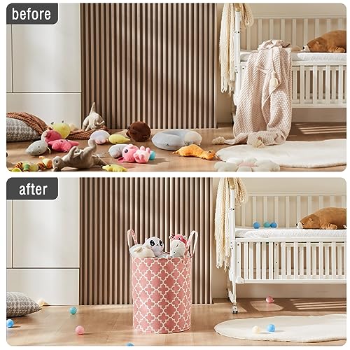 TECHMILLY 63L Large Laundry Basket with Long Handles, Collapsible Kids Laundry Hamper, Toy Storage Basket for Nursery, Bedroom Decor for Baby Girls and Boys (Pink Lattice) - color: Pink Moroccan Lattice, size: 1 Pack