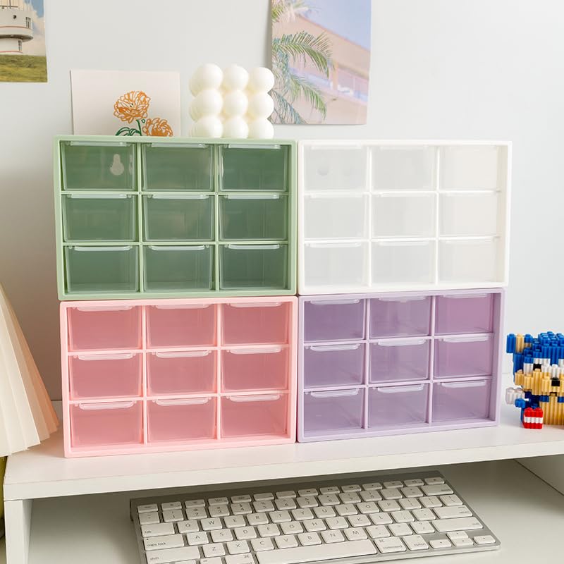 Desk Organizers Box with 9 Compartments – Plastic Desktop Drawer Storage Box, Storing Organizer for Hardware, Beads, Makeup, Office, and Craft Storagew(Purple)