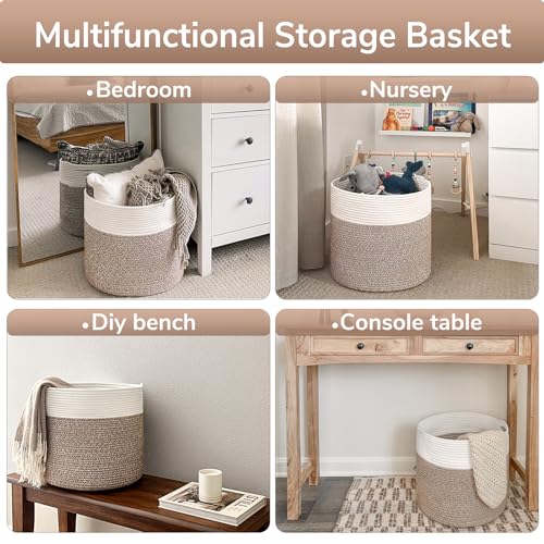 Goodpick 15.8 x 15.8 x 13.8 Inches Blanket Basket - Cotton Rope Baskets for Blankets & Toys, Nursery & Living Room Decor (Soft Material Design) - color: Mele, size: 15.8x15.8x13.8 Inch (Pack of 1)