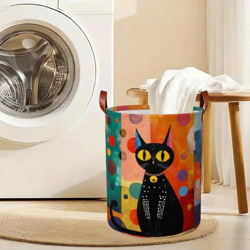 Laundry Basket 15.75 x 15.75 x 19.7 Inch Oxford Fabric Clothes Hamper with Black Cat Art Print Foldable Storage Bin with Handles for Bedroom Bathroom Dorm and Laundry Room Organizer Décor - color: Colorful586