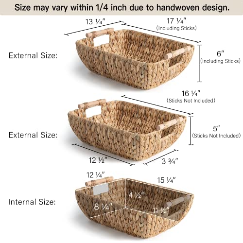 StorageWorks Hand-Woven Storage Baskets with Wooden Handles, Water Hyacinth Wicker Baskets for Organizing, 2 Pack - color: Natural(Water Hyacinth), size: Large