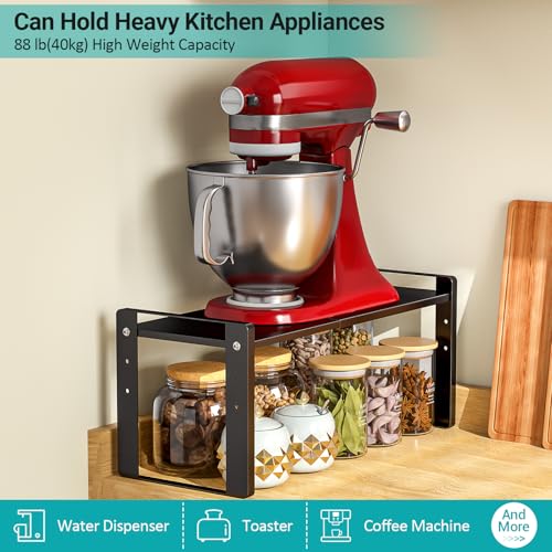Expandable Cabinet Organizer Shelves, 88lbs High Weight Capacity, Heavy-Duty Metal Storage Rack, Adjustable Cabinet Shelf for Kitchen, Pantry, Cupboard, Under Sink, Black, Patent Pending - color: Black, size: 1 Pack