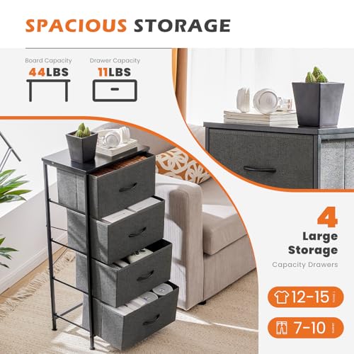 Sweetcrispy Nightstand Small Bedroom Dresser with 4 Fabric Drawers,Bed Side Furniture End Table, Wooden Top Cabinet Night Stand Dresser for Closet, Entryway, Dorm, Grey - color: Grey, size: 17.7"D x 11.8"W x 37"H (4 Drawers)