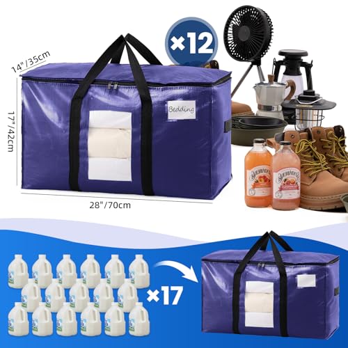 TAILI 12 Pack Dark Blue Extra Large Moving Bags, Heavy Duty Totes with Visible Window, Wrap Around Handles, Great for Space-Saving - color: Dark Blue, size: 12 Large