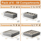6 Pack Drawer Underwear Organizer, 59-Compartment Foldable Sock Bra Drawer Organizer Divider Fabric Dresser Closet Organizers and Storage Box for Storing Bra, Socks, Baby Clothes, Panty, Scarf, Ties