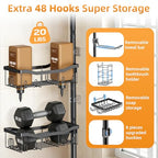 Shower Caddy Corner, 6 Tier Tension Pole Rod Bathroom Organizer Shelves, Adjustable Bathtub Shampoo Stand Rack with Towel Rack 2 Holders for Inside Shower Storage, Floor to Ceiling 47-122 Inch, Black