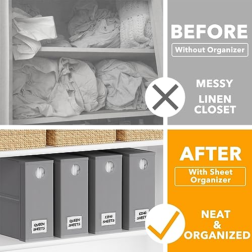 SpaceAid 4 Pack Bed Sheet Organizers and Storage, Foldable Organizer for Linen Closet, Sheets Set Folder Keeper with Window XL (Queen & King Size) Organizing Bedding Container, Gray 91ZDSN-SL01-G4 - color: Gray, size: 4 Pack