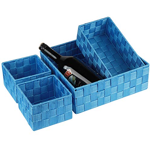 Posprica Woven Storage Baskets for Organizing, Small Black Baskets Cube Bin Container Tote Organizer Divider for Drawer, Closet, Shelf, Dresser, Set of 4(Navy) - color: Navy