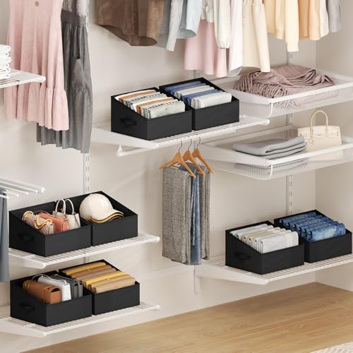 DIMJ Closet Storage Bins 12 Pack - Fabric Storage Baskets for Shelves, Collapsible Clothes Organizer with Handles, Trapezoid Shelf Organization Storage Cubes for Purse, Toys, Books, Towel, Clothes - color: Black, size: 12 Bins 11.4"x11.4"x7.8"