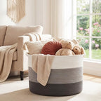 XXXXL 125L Extra Large Blanket Basket, 23.6" x 16.9" Jumbo Woven Cotton Rope Storage Basket with Handles, Laundry Hamper, Toy Storage for Living & Play Room(White, Light Gray & Dark Gray) - color: White, Light Gray & Dark Gray
