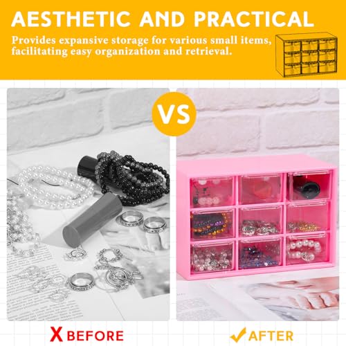 Wenqik 2 Pcs Mini Storage Drawers Teacher Toolbox Organizer with 9 Clear Drawers Small Plastic Desktop Teacher Desk Craft Organizer for Classroom Office 7" x 3. 9" x 4. 7"(Rose Red) - color: Rose Red