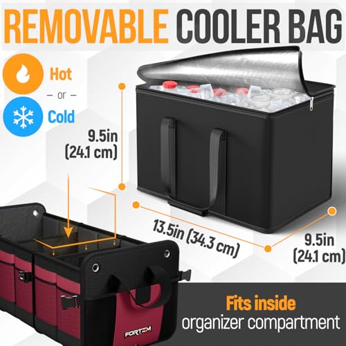 FORTEM Trunk Organizer with Cooler For SUV Car Organizer and Storage, Collapsible Multi-Compartment, Perfect Christmas Gifts For Men, Women, 1680D Oxford, Non Slip Bottom, Straps, Soft Cover 110L - color: Red, size: Double Extra Large (110L)
