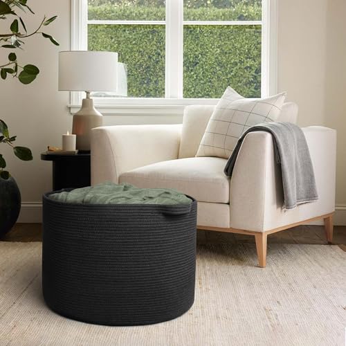 MEGASKET 115L Super Large Black Blanket Basket, 23.6"x15.7" Woven Rope Bin for Storage, Oversized Kids Dog Toy Storage Box Bins, XXXL Blanket Holder for Living Room, Jumbo Wicker Basket for Organizing - color: Black, size: 23.6"x23.6"x15.7"