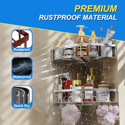 Corner Shower Caddy, 2 Pack Adhesive Bathroom Shower Corner Organizer Shelf, No Drilling Rustproof Wall Mounted Shower Storage Rack Shampoo Holder Organizer (Silver) - color: Silver
