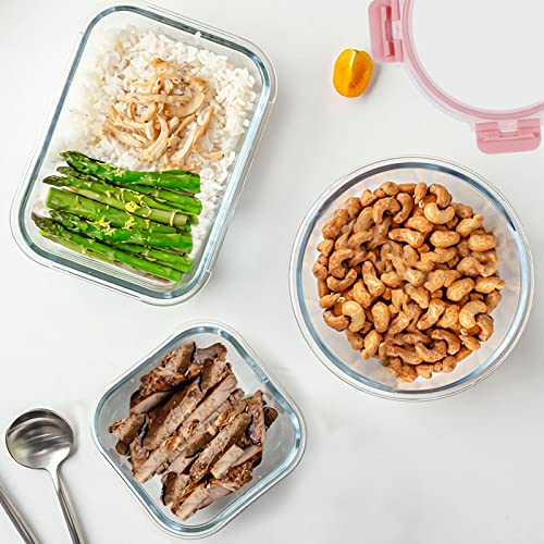 KOMUEE 30 Pieces Glass Food Storage Containers Set, Meal Prep Containers Set with Snap Locking Lids, Airtight Glass lunch Containers, Microwave, Oven, Freezer & Dishwasher,Pink - color: Pink