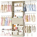 5FT Small Closet System, Baby Closet Organizer System with Wooden Drawers, 60 Inches Walk in Closet System with 5 Hanging Rods and 3 Reversible Hanging Shelving, Greige Oak - color: Greige Oak, size: 5 FT